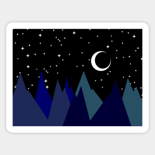 MOUNTAINS, NIGHT SKY, MOON AND STARS, MINIMALIST MOUNTAINS Sticker